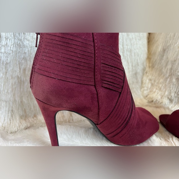 Charming Charlie Burgundy Open-Toe Booties - Picture 13 of 14